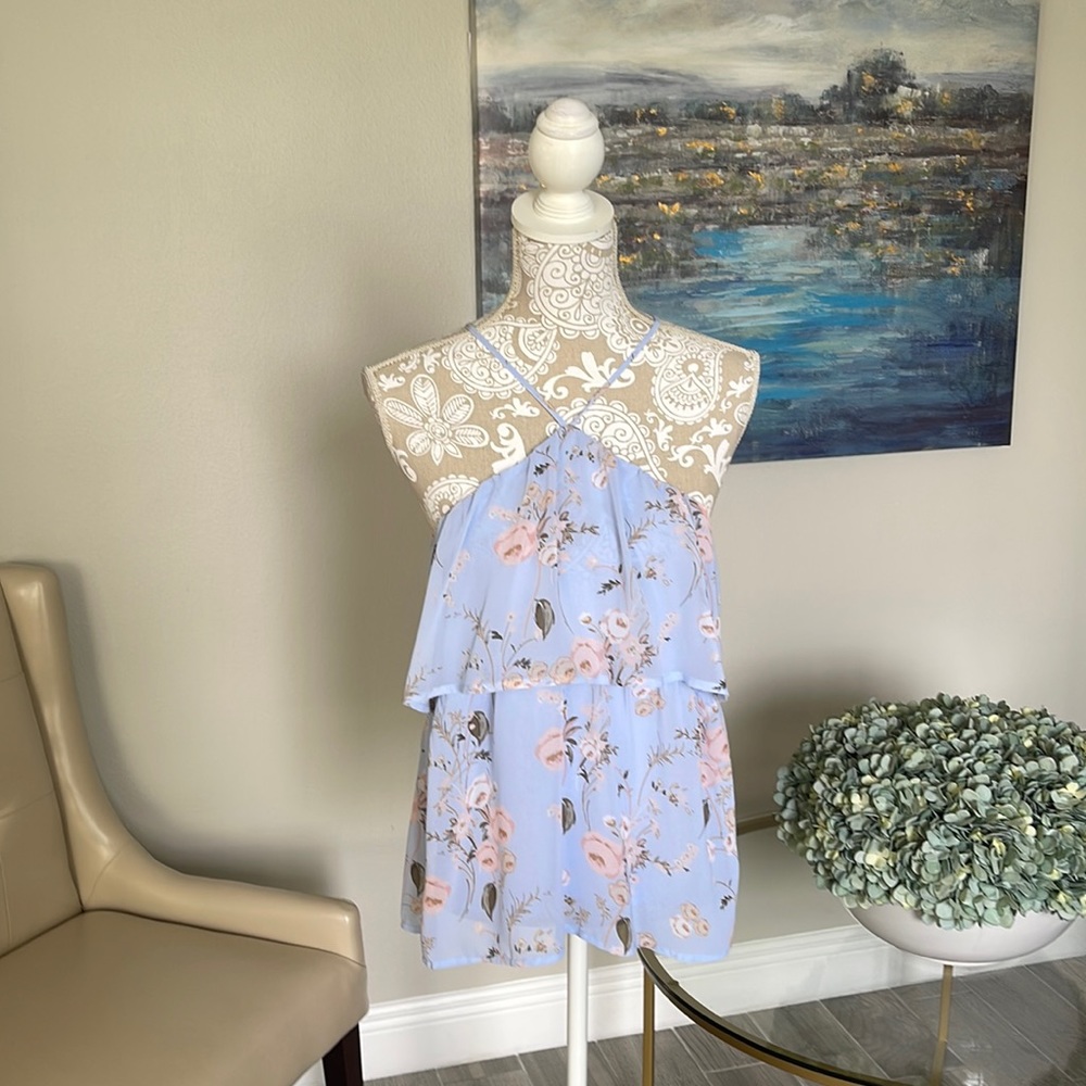 NY&Co Halter Top, floral design in Powder Blue. Size XS